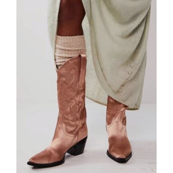 Free People Jeffrey Campbell Western Dusty Rose Satin Boot Boxed Size: 8 - Picture 6 of 9